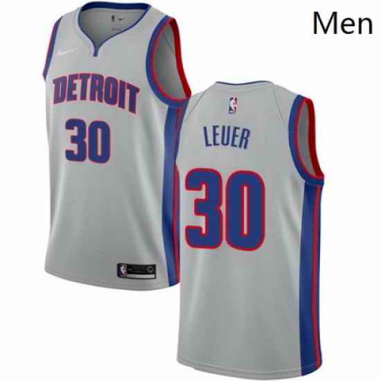 Mens Nike Detroit Pistons 30 Jon Leuer Authentic Silver NBA Jersey Statement Edition